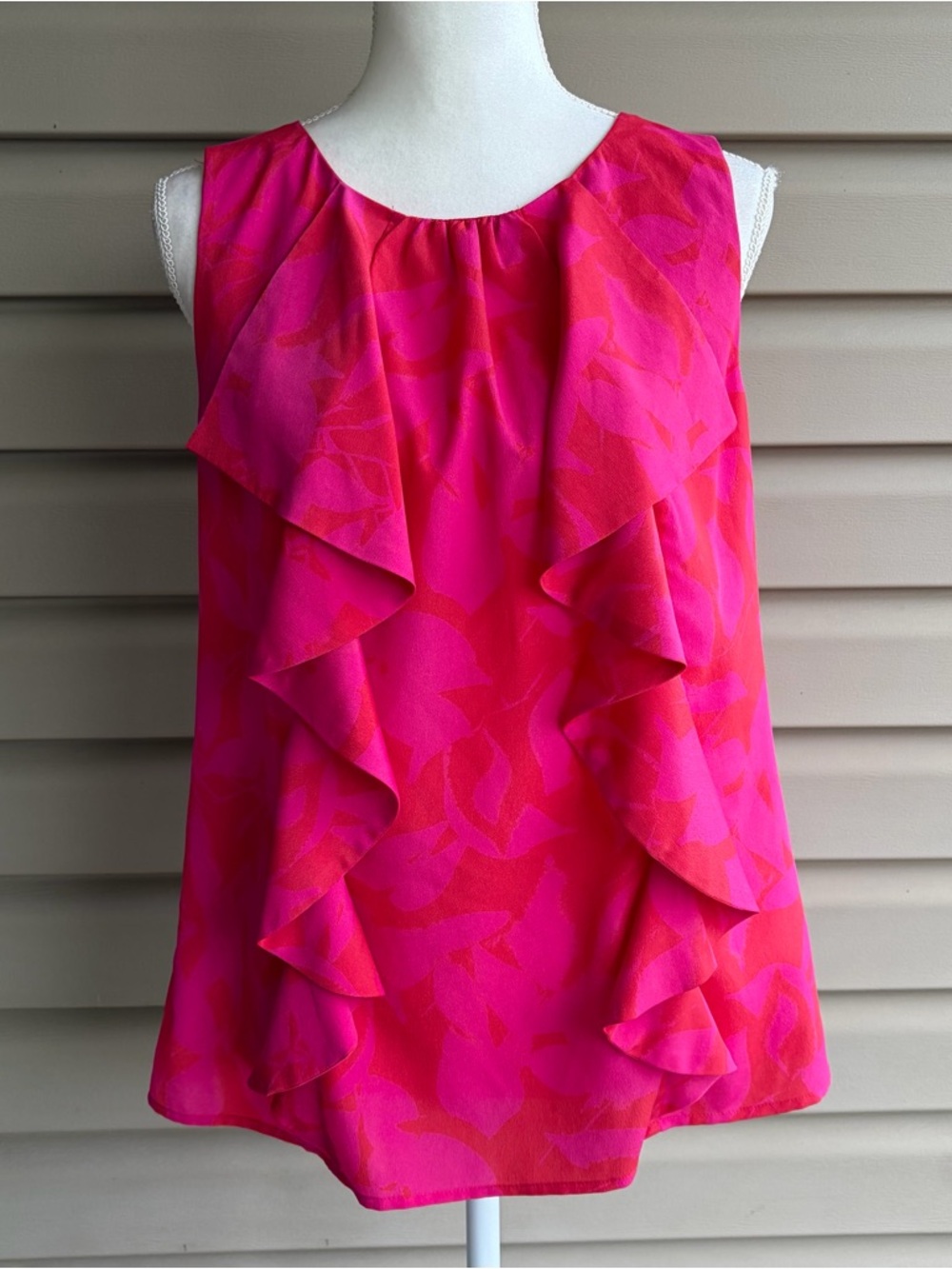 •LOFT• Pink Ruffle Front Sleeveless Blouse -  Size Medium